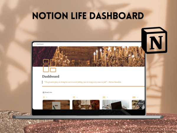 Aesthetic Notion Life Dashboard Planner Template - Dark Mode, Automated Calculators, Multiple Pages